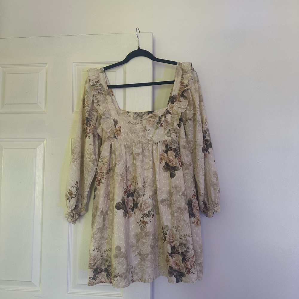 Storia Cream Dress with Pink & Brown Floral Print